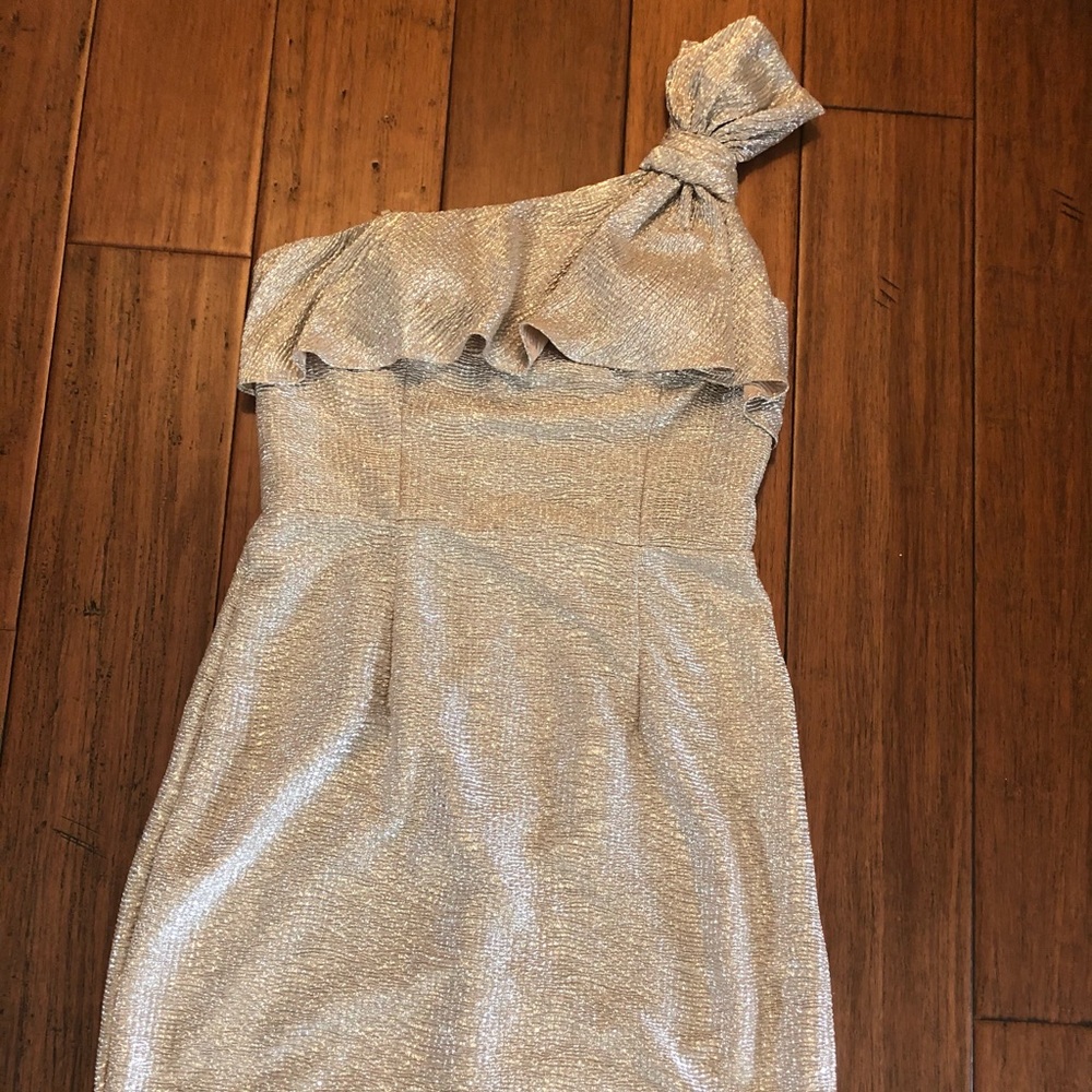 Adrianna Pappell one shoulder gold dress